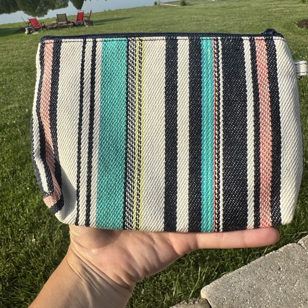 Thirty-One 31 Mini Zipper Pouch ~ New Horizon Stripes Print NWOT